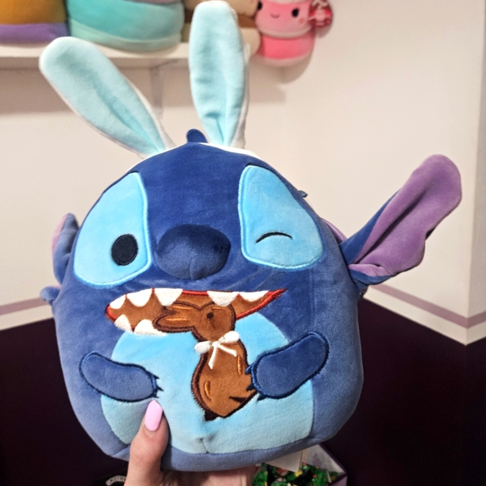 NWT Stitch Eating Chocolate Bunny Bunny Ears Disney 8" Easter Squishmallow
